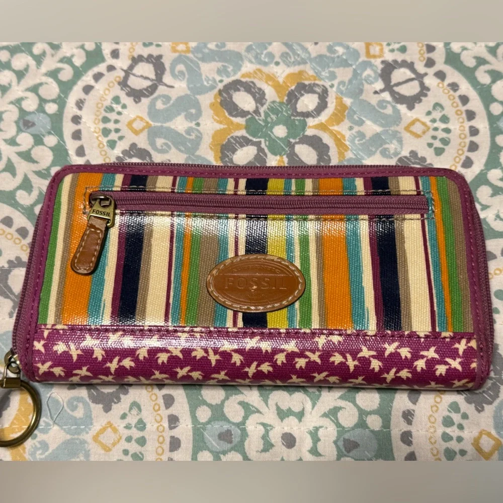 Fossil Multicolor Striped Zip Around Wallet - Picture 3 of 7
